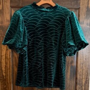 T H M L  Velvet Green printed puffed sleeved blouse - Large - ONLY WORN ONCE